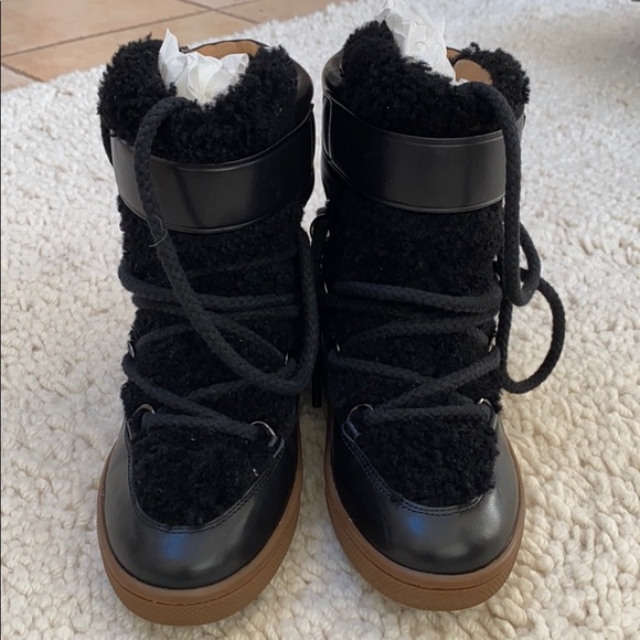 Coach Shoes - Coach Monroe Shearling Leather Wedge Snow Boots 9